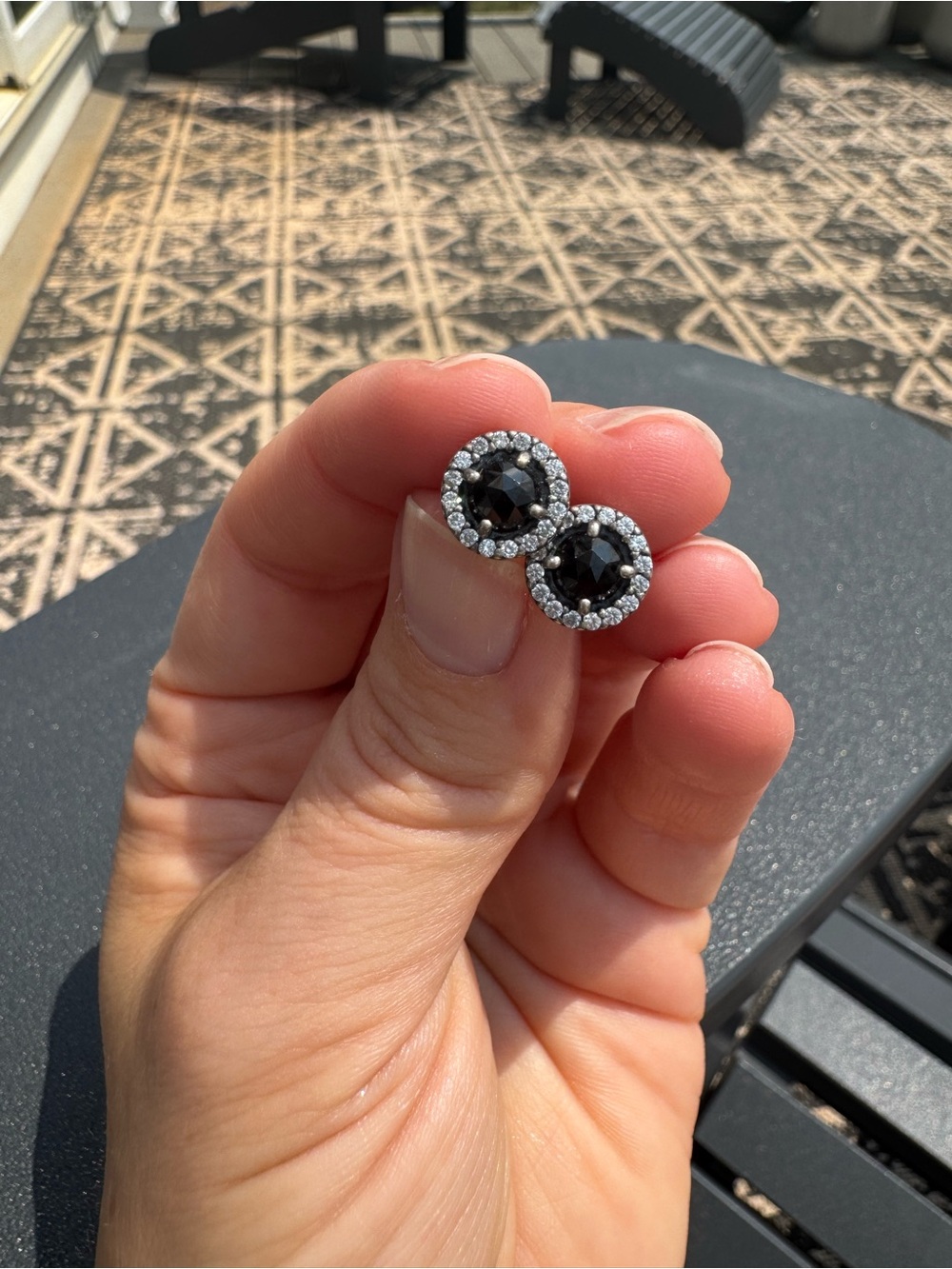 Pandora Black Crystal Halo Stud Earrings with Clear Accents